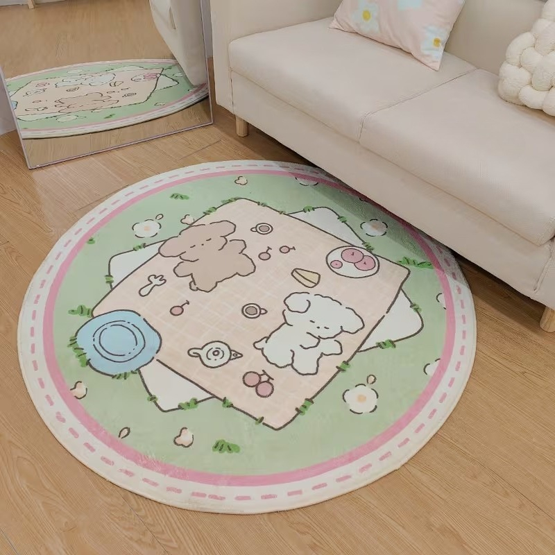 귀여운 토끼 곰 케이크 프린트 라운드 러그 부드러운 미 - Commercial Printing Format 리뷰 및 가격